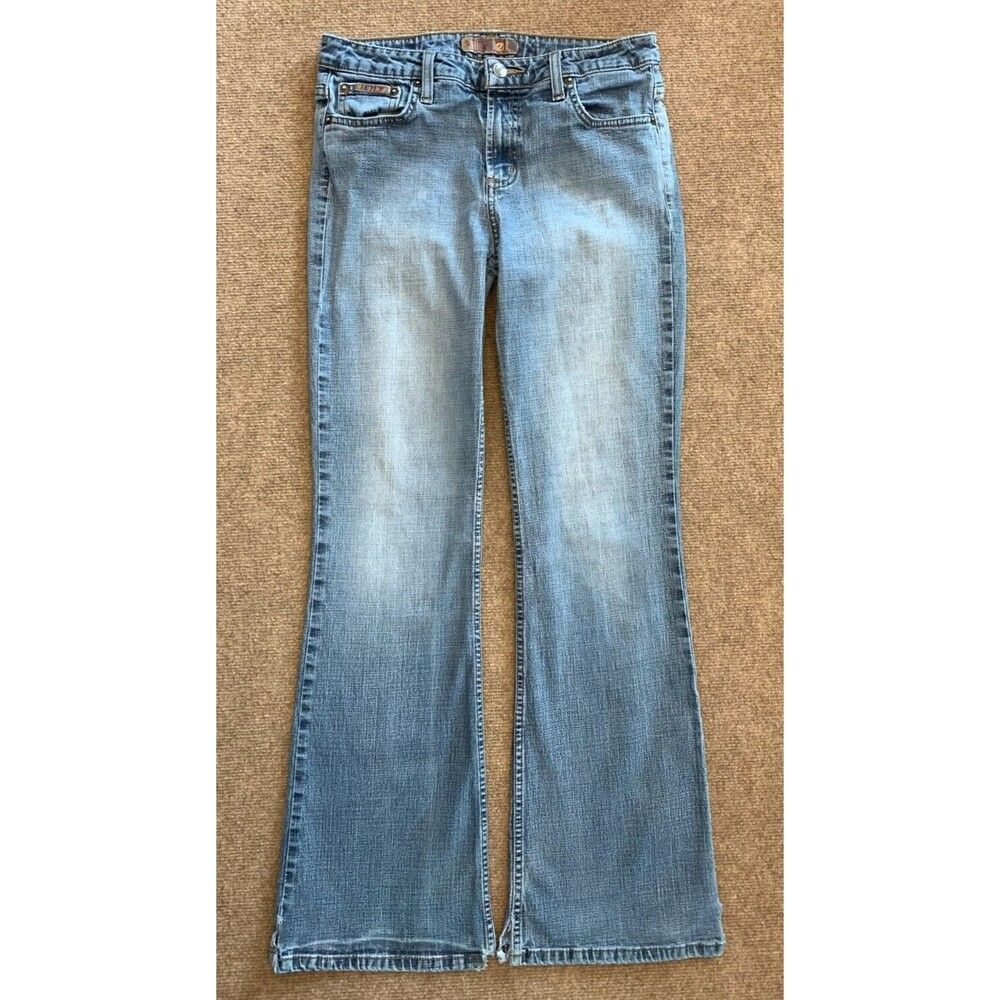 Lei Jeans Womens 11/30 Flare Bootcut Mid Rise Distressed Y2K Rip Hem Denim